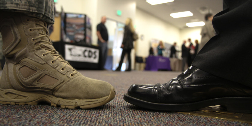 Combat boot toe to toe with Dress Shoe